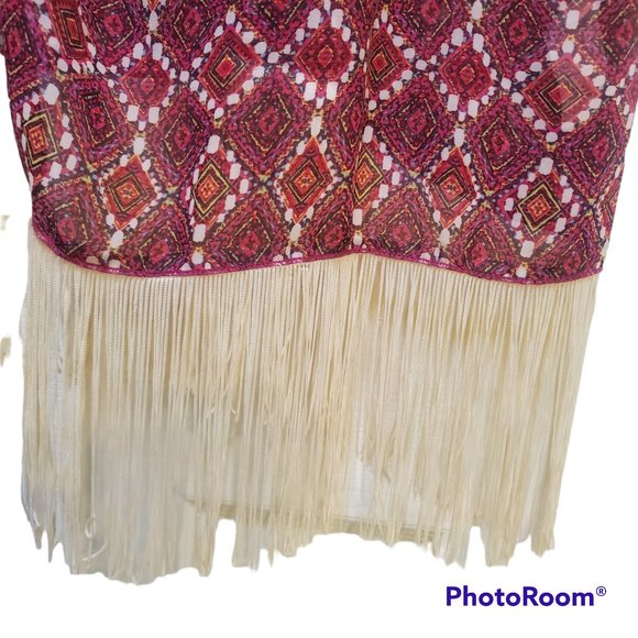 LuLaRoe Monroe Kimono Pink Multi-Color Chiffon Geometric Ivory Fringe Large - Picture 3 of 8